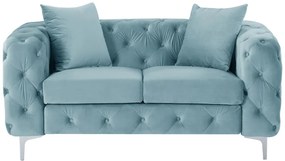 Divano 2 posti Chesterfield in velluto azzurro pastello - EDWINA