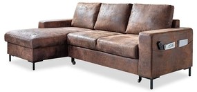 Divano letto vintage in similpelle marrone, angolo sinistro Lofty Lilly - Miuform