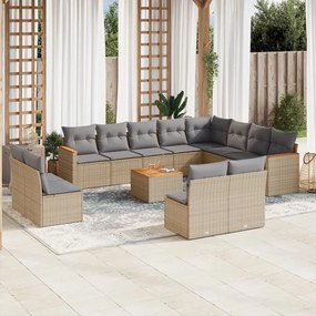 Set divano da giardino 13 pz con cuscini beige misto polyrattan