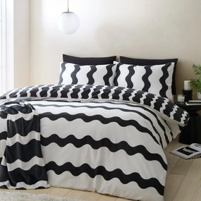 Set copripiumino e federa bianco e nero per letto matrimoniale 200x200 cm Waves – Sassy B