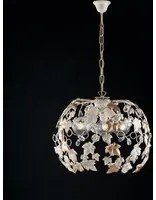 Lampadario Shabby 3 Luci Ferro Battuto Avorio Oro Foglie e Cristalli Serie Edera