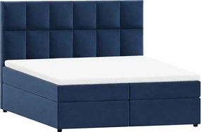Letto matrimoniale imbottito blu scuro con spazio contenitivo 140x200 cm Flip - Ropez