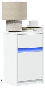 Comodini Con Luci Led 2pz Bianchi İn Legno Multistrato /