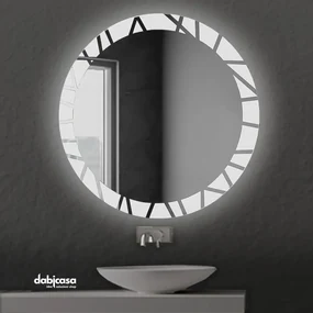 Specchio bagno retroilluminato a LED tondo d. 80 cm con cornice decorata