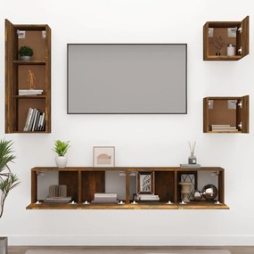 Set di mobili porta tv 5 pz rovere fumo in legno multistrato