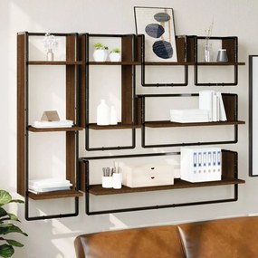 Set Mensole Parete Con Aste 6pz Rovere Marrone İn Multistrato /