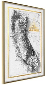 Poster  Raised Relief Map: California  Cornice Quadri Cornice d'oro, Larghezza x Altezza Home decor 30x45