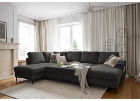 Divano letto in velluto a coste grigio scuro (angolo sinistro) Lofty Lilly - Miuform