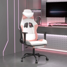 Sedia da gaming massaggio poggiapiedi bianco e rosa similpelle