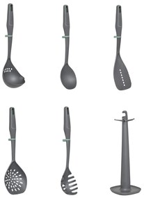 Set 5 utensili cucina grigi con supporto