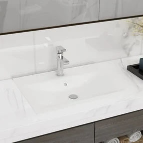 Lavandino Con Foro Rubinetto Bianco Opaco 60x46 Cm İn Ceramica /