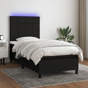 Letto A Molle Con Materasso E Led Nero 100x200 Cm İn Tessuto /