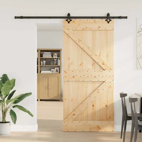 Porta Scorrevole Con Set Hardware 90x210 Cm Legno Massello Pino /