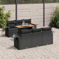 Set Divani da Giardino con Cuscini 7pz Nero Polyrattan 3327107