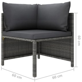 Set Divani da Giardino 7 pz con Cuscini in Polyrattan Grigio