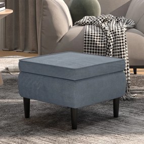 Poggiapiedi Con Gambe İn Legno Grigio Scuro İn Velluto /