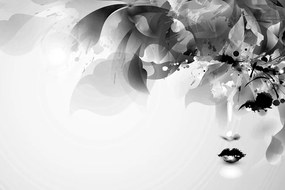 Quadro su tela – Volto femminile di moda con elementi astratti in bianco e nero