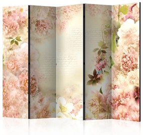 Paravento design Profumo primaverile II (5 parti) - collage romantico di rose e scritte