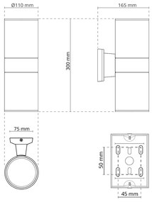 Applique Cilindrica Bidirezionale XL IP54 Con 2 basi E27 - Grigia