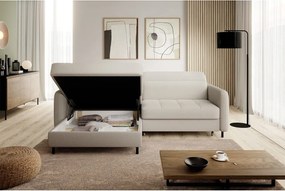 Divano angolare beige allungabile/con contenitore (con penisola a sinistra/con chaise lounge) e rivestimento in bouclé Gomsi – ELTAP