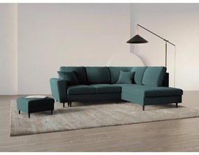 Divano angolare color petrolio allungabile e con contenitore (con penisola a destra/a L) con rivestimento in velluto Kyoto – Cosmopolitan Design