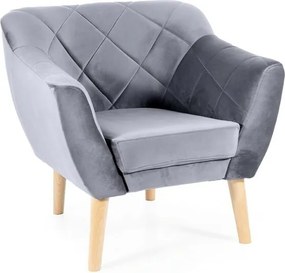 Poltrona Karo 1 Velvet in velluto grigio con gambe in legno naturale – 78x75x76 cm