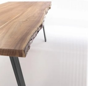 Tavolo In Legno Massello Grezzo Stile Industrial Moderno Gambe in Acciaio Bizzotto 200x95 Cm Aron