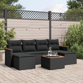 Set divani da giardino con cuscini 7pz nero polyrattan