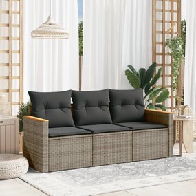 Set divani da giardino 3 pz con cuscini grigio in polyrattan