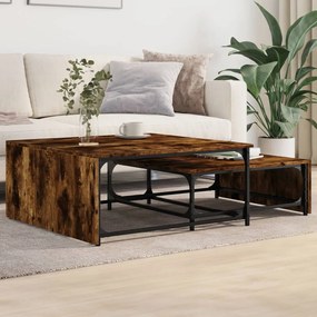Tavolini Impilabili 2pz Rovere Fumo Legno Multistrato E Metallo /