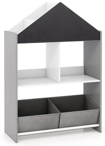 Costway Libreria per bambini a forma di casa delle bambole, Organizzatore in legno con 2 lavagne 4 scomparti 2 Colori