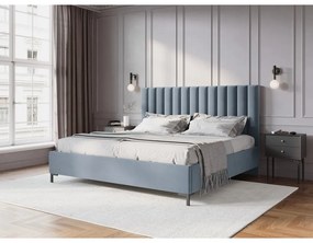 Letto matrimoniale imbottito blu chiaro con contenitore con griglia 160x200 cm Casey - Mazzini Beds