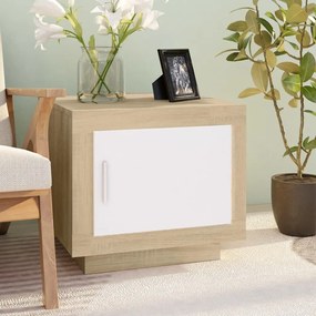 Tavolino Bianco E Rovere Sonoma 51x50x45 Cm Legno Multistrato /