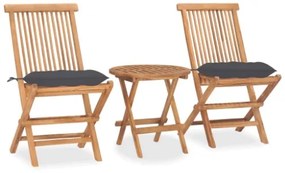 Set da Pranzo Giardino Pieghevole 3 pz Cuscino Massello di Teak