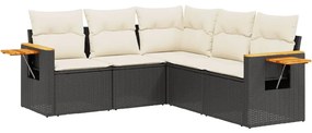 Set divani da giardino 5 pz con cuscini in polyrattan nero