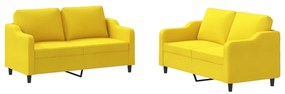 Set di divani 2 pz con cuscini giallo chiaro in tessuto