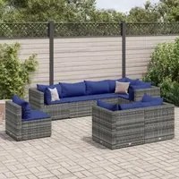 Set Divani da Giardino 8 pz con Cuscini in Polyrattan Grigio 3308199