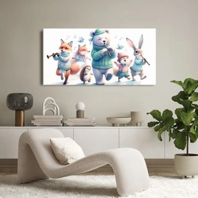 Quadro su tela – Dolci animaletti con flauti in inverno