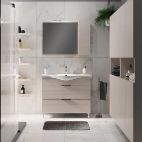 Mobile bagno da terra con lavabo L 100 x H 75 x P 46 cm legno larice bianco 2 cassetti per vasca centrale Jnka