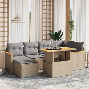 Set divani da giardino 7 pz con cuscini beige in polyrattan