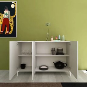 Madia in legno 130 cm a 3 ante e 2 vani con ripiani Bianco Lucido HARAS