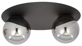 Plafoniera Minimal 2 Luci Mnemosine In Acciaio Nero E Sfere Di Vetro Fumè