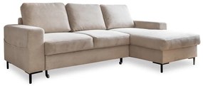 Divano letto angolare in velluto a coste beige (angolo destro) Lofty Lilly - Miuform
