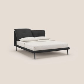 Ibuki letto con cuscini trapuntati regolabili e piedi in mogano in tessuto fiammato impermeabile T03 antracite