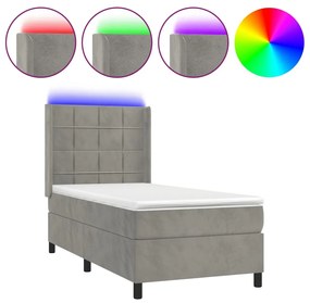 Letto a molle materasso e led grigio chiaro 90x190 cm velluto