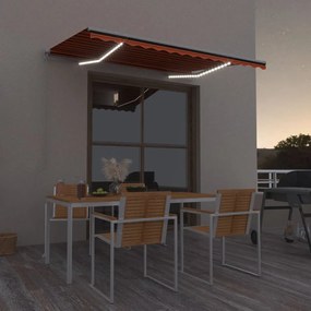 Tenda Da Sole Manuale Con Led 300x250cm Arancione E Marrone /