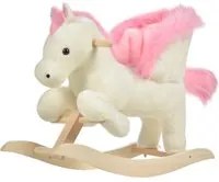 Dondolo per Bambini in Legno Cavallo in Peluche Bianco e Rosa