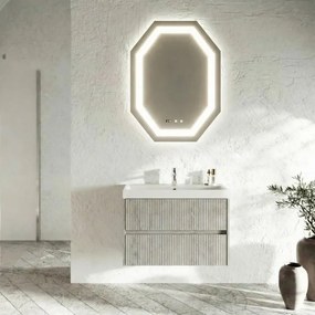 Base sospesa Portofino 80 cm con lavabo e 2 cassetti, grigio antico cannettato