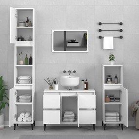 Set Mobili Da Bagno 3 Pz Bianco İn Legno Multistrato /