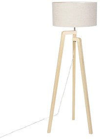 Lampada da terra a treppiede in legno con paralume in tessuto effetto pepe 50 cm - Puros